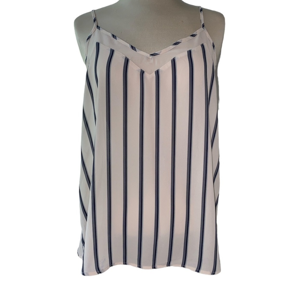 Maurice’s blouse adjustable spaghetti straps V-neckline stripes sheer Sz M NWT
